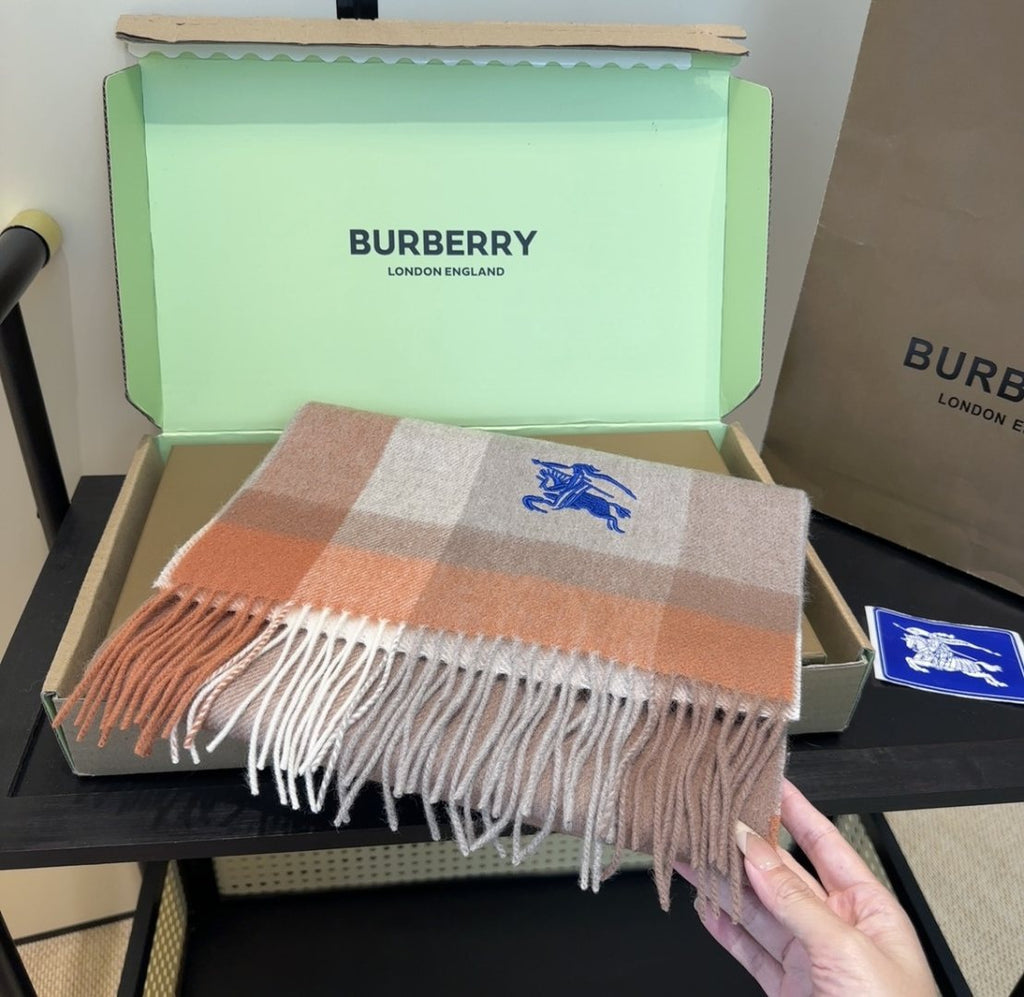 Burberry Pink Plaid Fringe Scarf